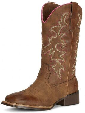 Women's Brown Faux Leather Cowgirl Boots Femme Square To Mid Calf Brown Boots